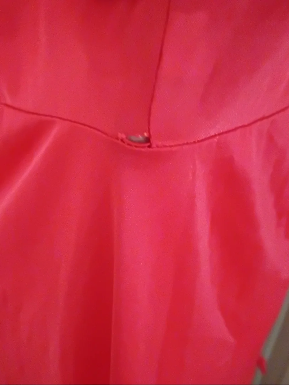 Vintage ladies red v-neck long ruffled hem gown slip dress w/side slits. Size M. - Picture 8 of 8